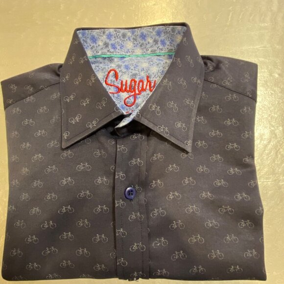 Sugar Mens Long Sleeve Bicycle Print Button-Up Shirt 100% cotton Small - Picture 11 of 16
